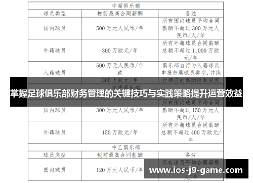掌握足球俱乐部财务管理的关键技巧与实践策略提升运营效益