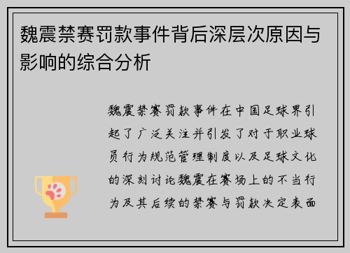 魏震禁赛罚款事件背后深层次原因与影响的综合分析 魏震禁赛罚款事件背后深层次原因与影响的综合分析